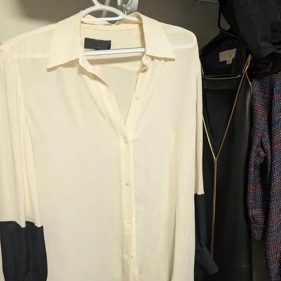 Nili Lotan Cream and Black Button Down Shirt - Picture 3 of 6